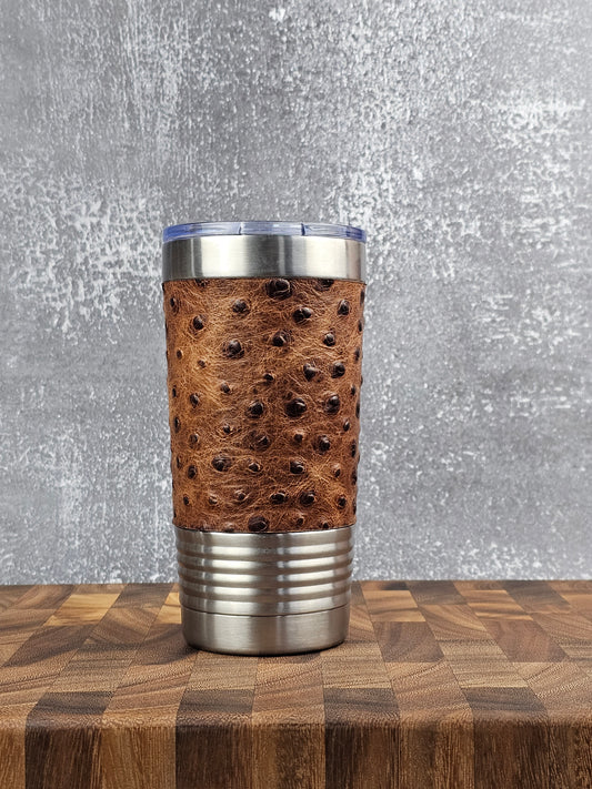Cowhide Insulated Tumblers - Brown Ostrich Style
