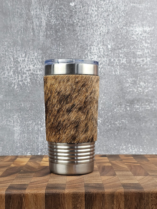 Cowhide Insulated Tumblers - Brown and Tan Hair-On Cowhide