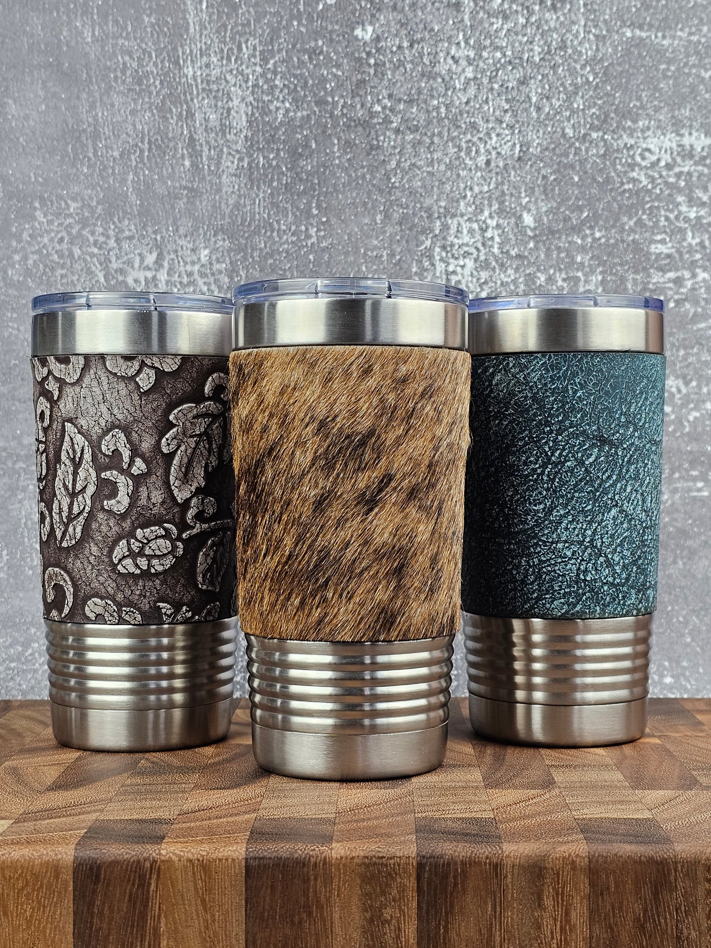 Cowhide Insulated Tumblers - Teal Stone