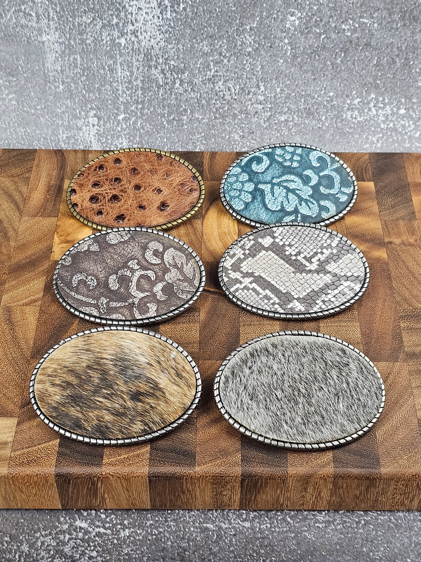 Cowhide Belt Buckle - Teal Floral/ Silver Rope