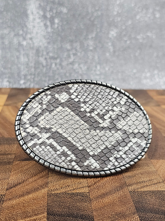 Cowhide Belt Buckle - Snake Skin Style/ Silver Rope